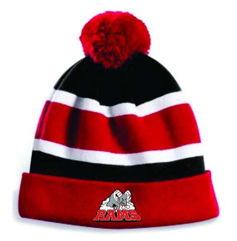 RAMS Competitive Embroidered Striped Pom Pom Toque