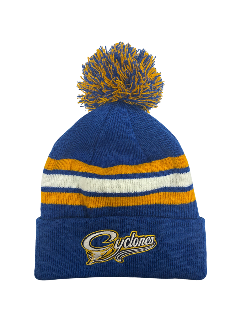 Cyclones Blue/Gold/White Pom Pom Tuque